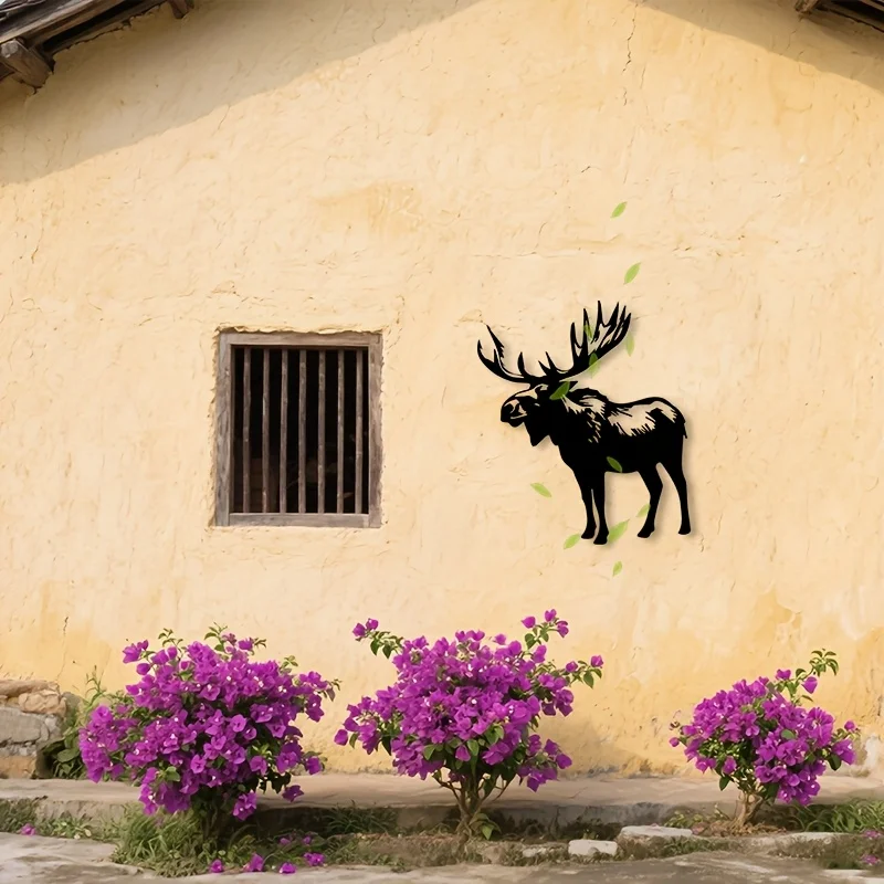[Wild Moose | Rust- Metal] Wild Moose Metal Wall Art | 1pc Rust- Metal Statue Mural, Perfect for Cabin, Christmas Decor