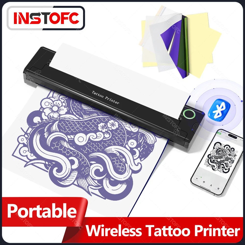 Wireless Bluetooth Built-in Battery A4 Tattoo Template Transfer Machine Portable ​Thermal Template Printer Thermal Copier Papers
