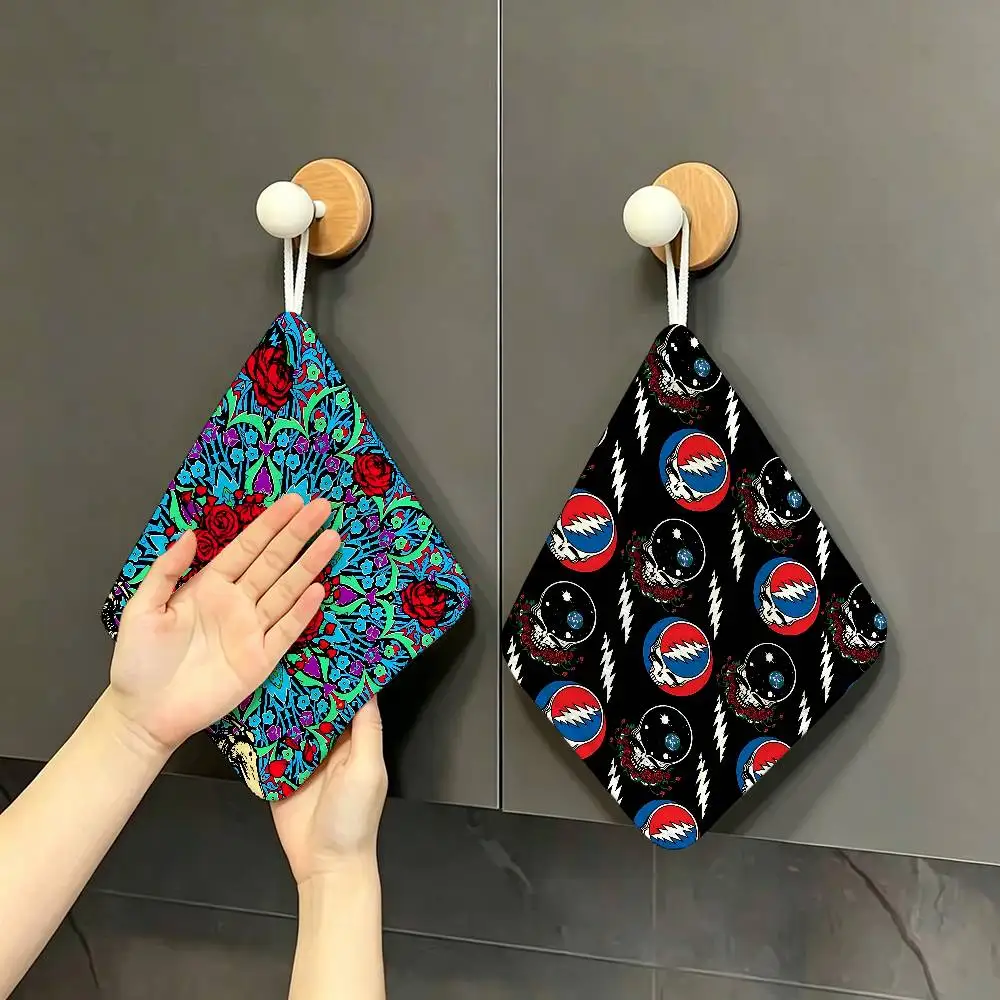 G-Grateful D-Dead Hanging Kitchen Towel, Polyester Cotton Material, Wear Resistant Hand Wiping Towel for Home
