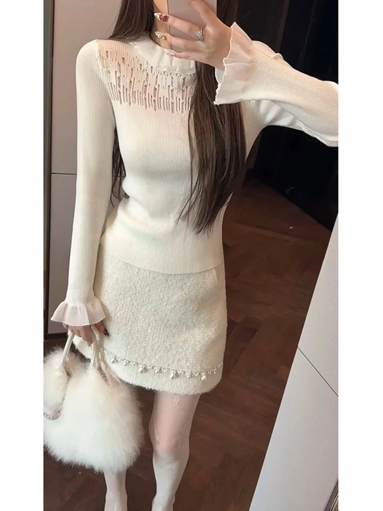 

Ele Women's Wool Knitted Hollow out Sweater Artistic Lace Collar Design Online Exclusive Faionable mat Sle
