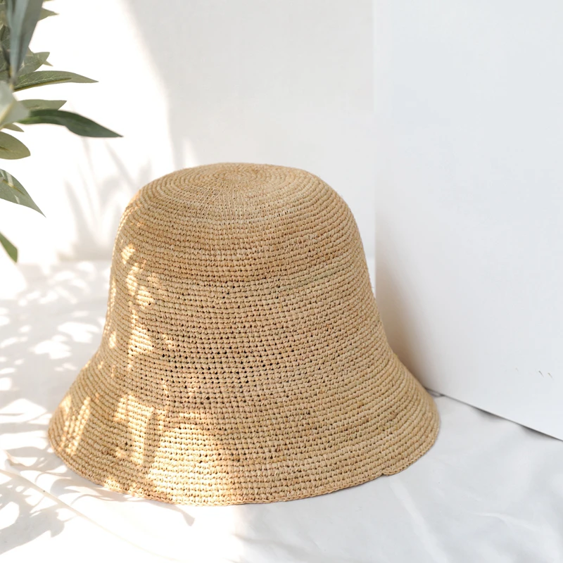 New style travel hat women\'s summer cotton straw hat beach sun hat foldable floppy crochet fisherman hat travel foldable sun hat