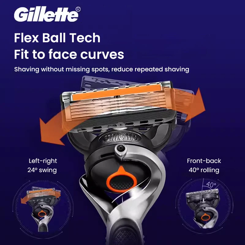 Gillette Shaving Razor Kit 1 Handle 4 Blades 1 Stand, Flexball 5 Layer Blades Lift Comb Side Trimmer