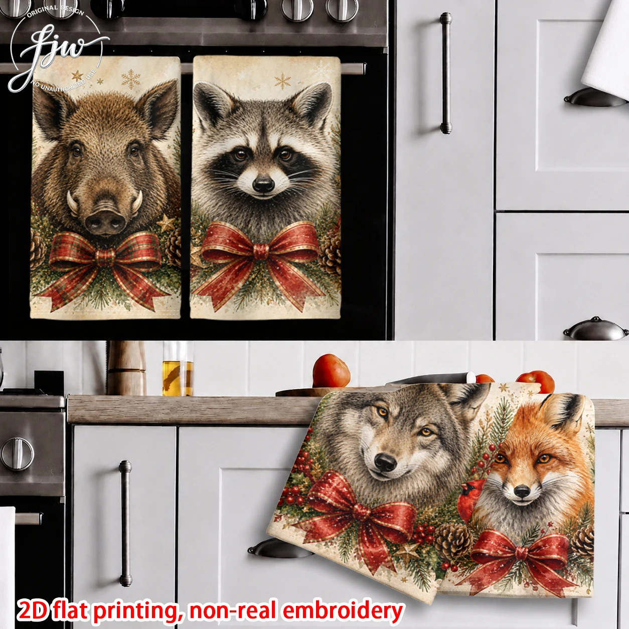 6pcs Christmas Vintage Forest Animal Kitchen Towels Rustic Winter Holiday Dish Towels for Xmas Home Decor