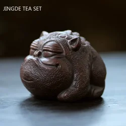 Yixing Raw Ore Purple Sand Tea Pet Three Foot Golden Toad Sculpture Small Ornaments Chinese Tea Table Decoration Tea Accessories