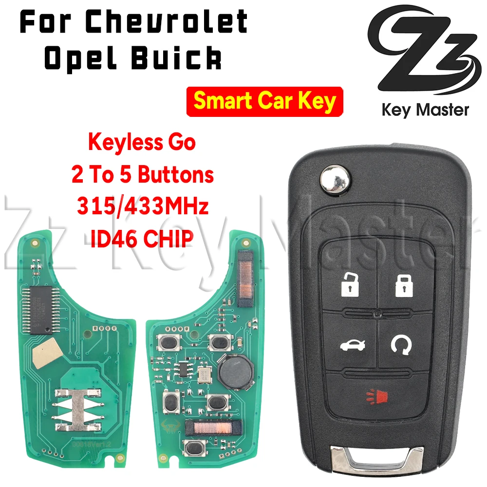

Умный ключ-карта Zz Key Master 315/433 МГц ID46 PCF7952E для Chevrolet Cruze, Malibu, Impala, Orlando, Regal, Opel, Buick с системой Keyless Go