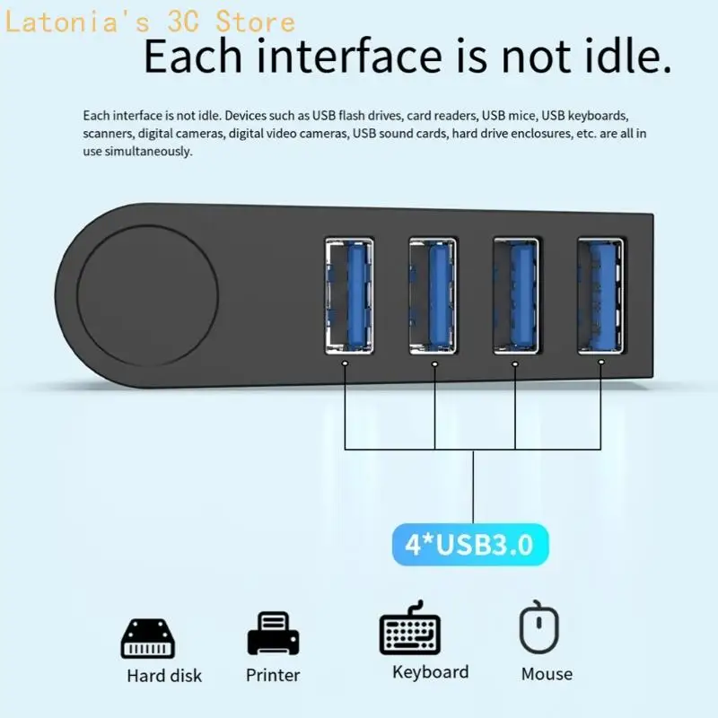 Flexible 270 Degree Rotation USB Adapter 4Port For Computer Electronic Accessory X3UB