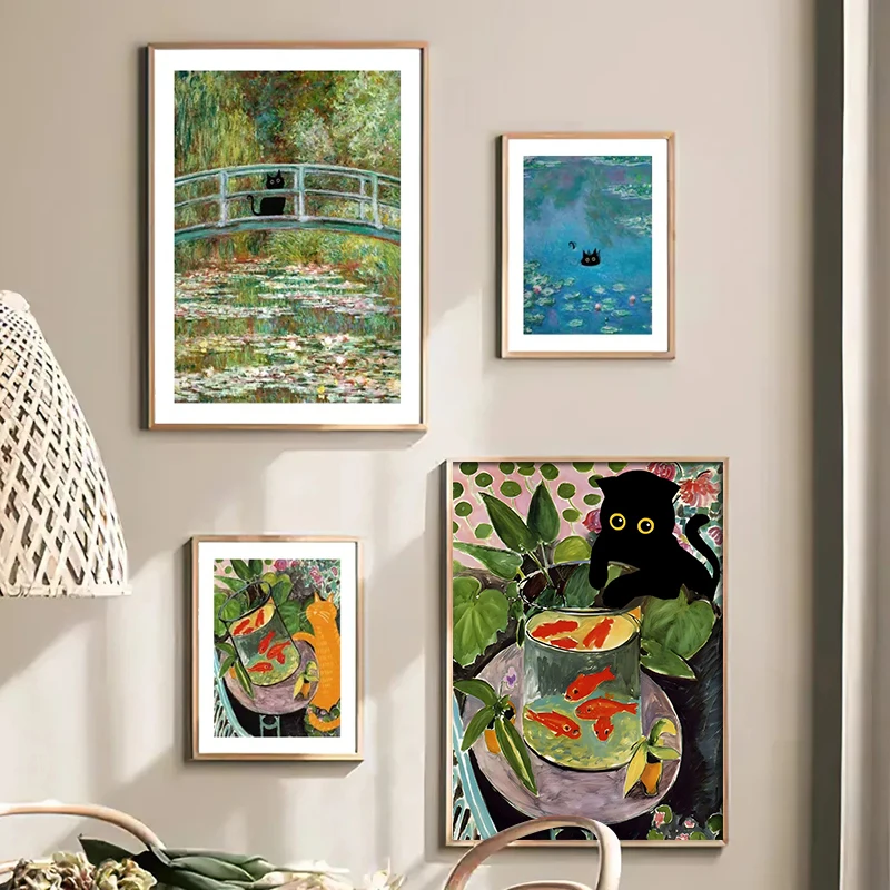 Frameless Canvas Painting Matisse Monet Black Cat Van Gogh Sunflowers Posters and Prints Wall Pictures for Living Room Decor