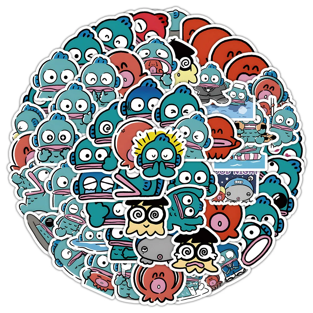 10/30/60pcs Cute Cartoon Ugly Fish Hanton Stickers Decals DIY Scrapbooking Phone Case Laptop Cute Anime Sticker Decals for Kids