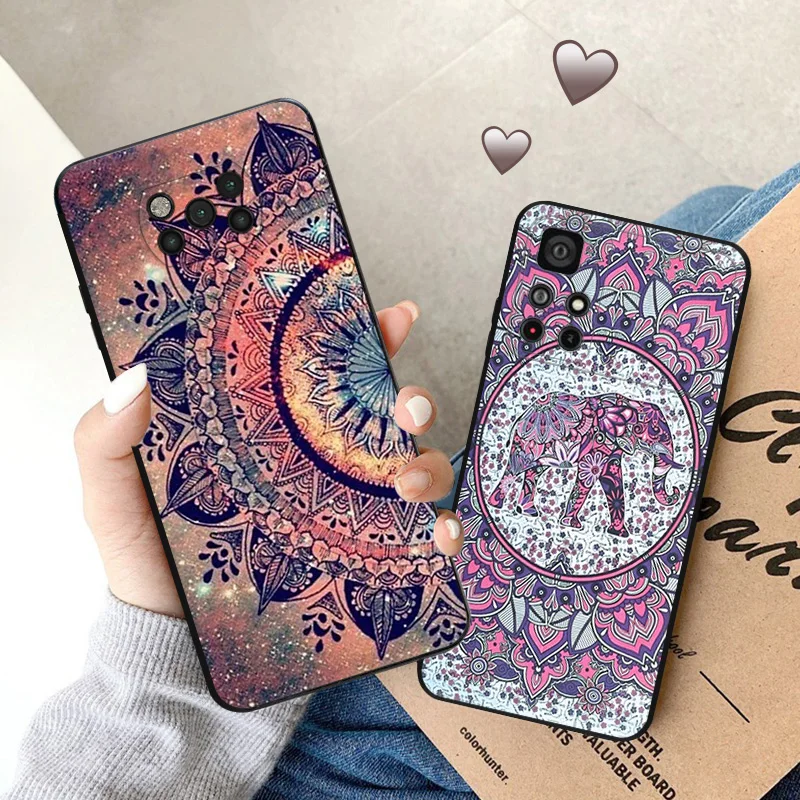 Soft Cases for Xiaomi Mi Poco X4 Pro F3 F4 F5 X3 X5 M4 M3 C51 C50 C40 M5 Abstract Buddha Elephant Mandala Black Phone Case Cover