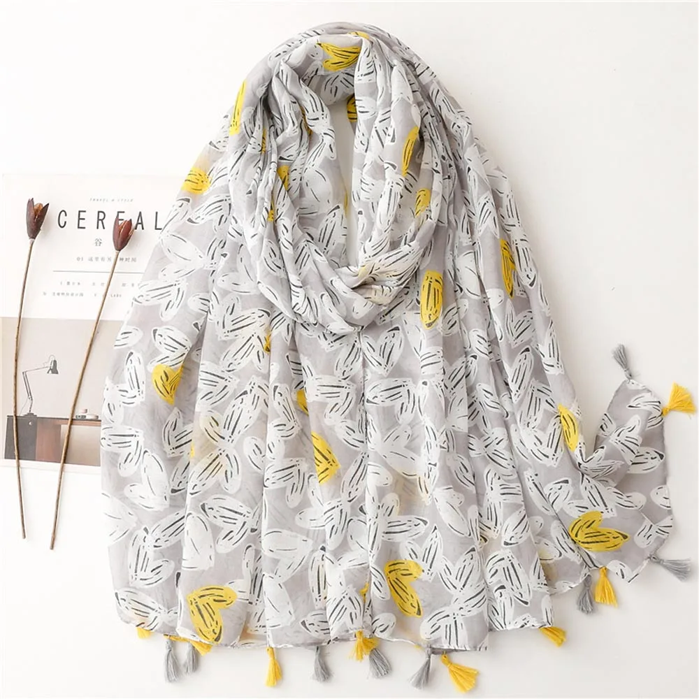 

2023 Women Love Pattern Tassel Scarf Shawls Long Women Heart Print Head Wrap Hijab Scarves Free Shipping