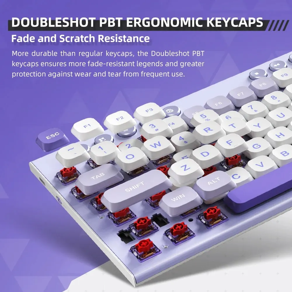 THUNDEROBOT K96 Wireless Mechanical Keyboard Low-profile Productivity Keyboard 98 Keys with Roller Marco Keys PBT Keycaps For PC