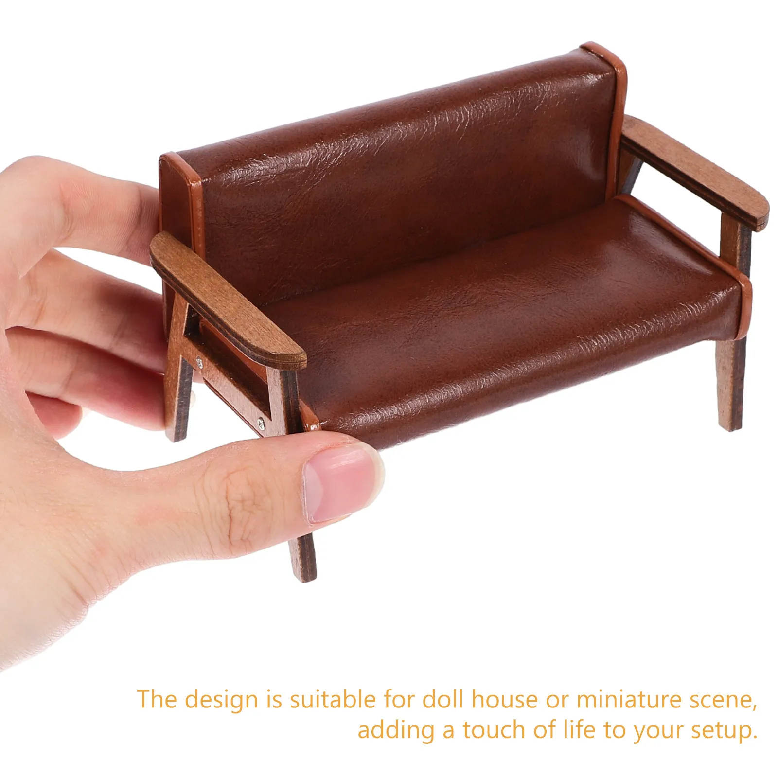 

Adorable Miniature Sofa Chair with Wood Frame and PU Cushion Vintage Style Smooth Finish for Mini House Decoration