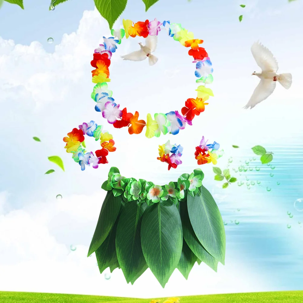 5 قطعة مجموعة تنورة ورقة Xl حجم 100-160 سنتيمتر الخصر لمط النسيج الأخضر هاواي زي للكبار Luau حفلة الشاطئ موضوع Ti Hula