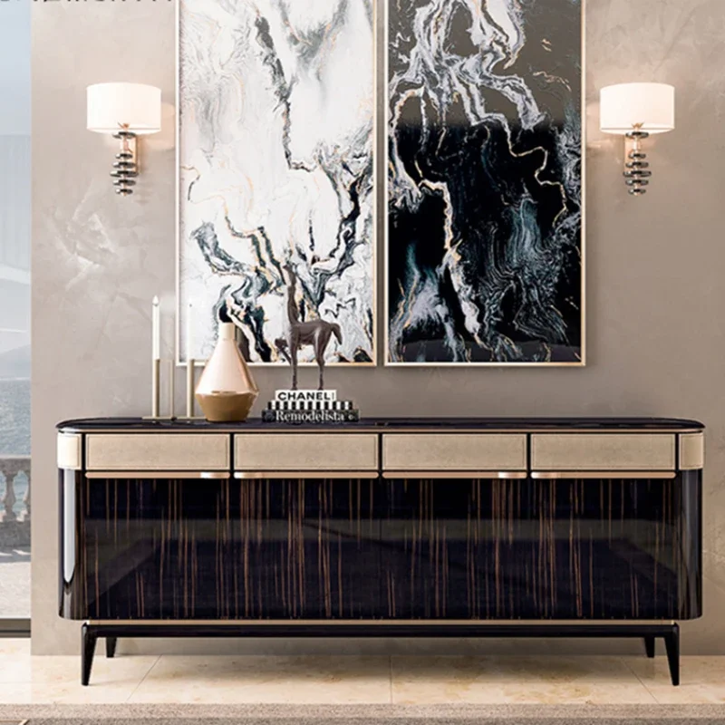 

Sideboard Cabinet Italian Style Light Luxury Sideboard Cabinet High Ebony Paint Post-Modern Locker High-End Entrance Cabinet