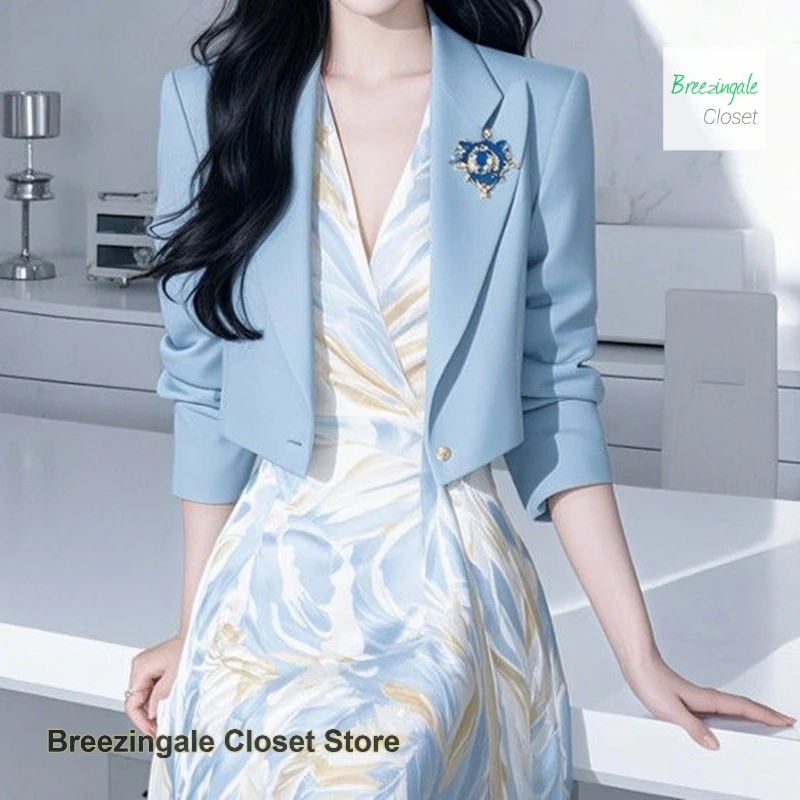

Модный роскошный высококачественный пиджак во французском стиле, женский весенне-осенний новый темпераментный маленький синий костюм с ароматом