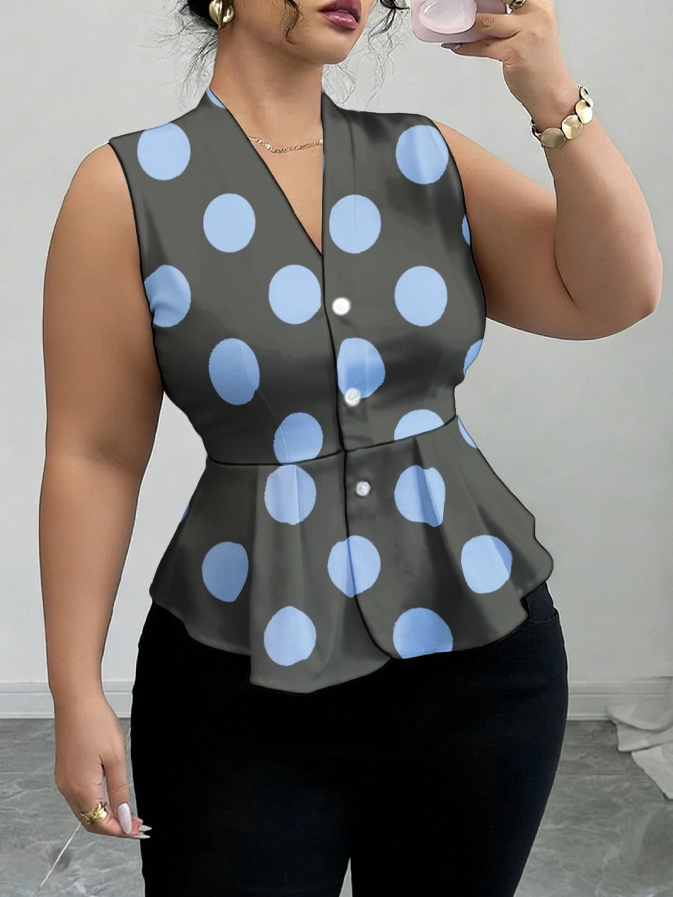 Plus Size Women's Peplum Sleeveless Blouse - close-up view