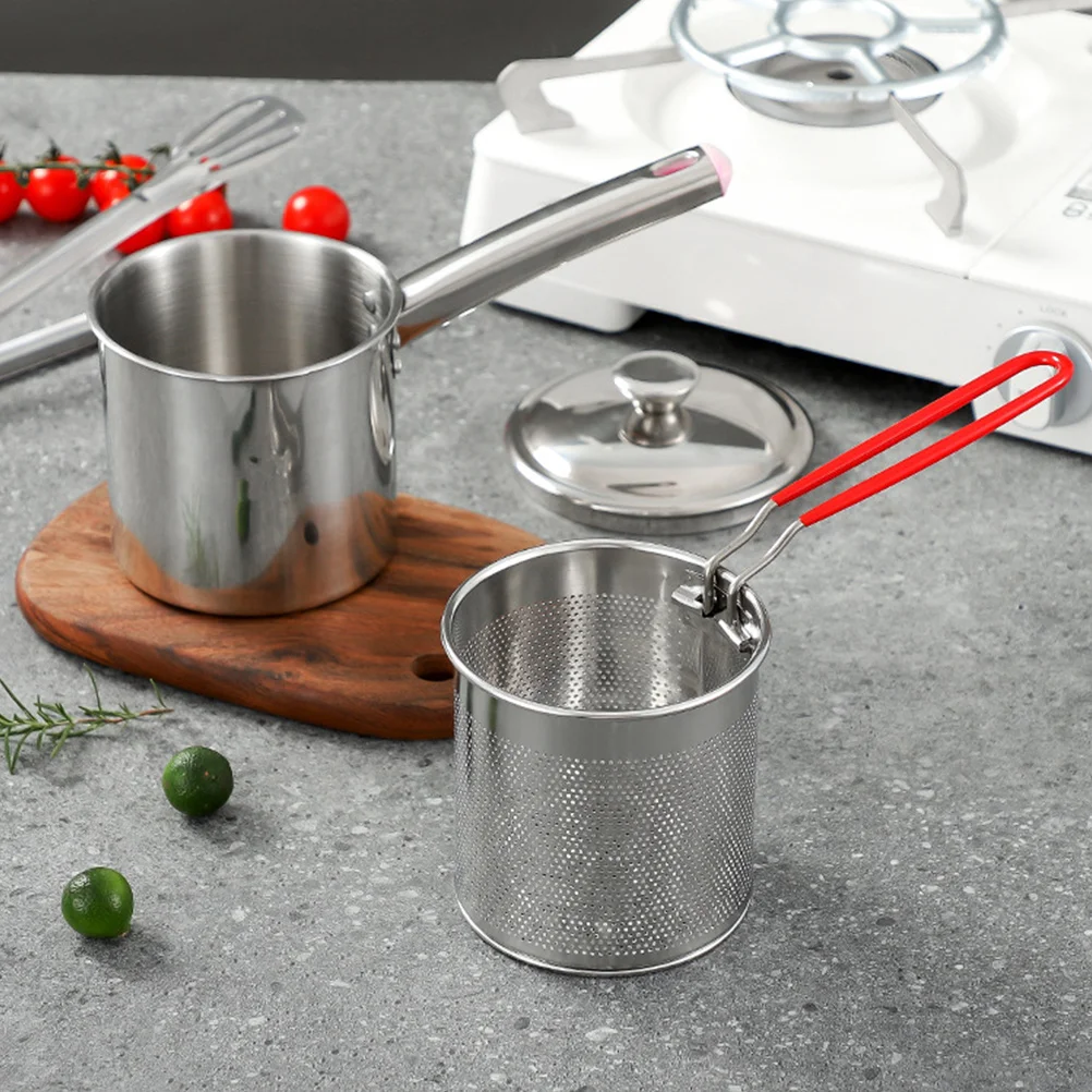 

Stainless Steel Deep Fryer Pot Fry Basket Heat Resistant Handle Oil Filter Household Mini Frying Basket Nonstick Portable Fryer