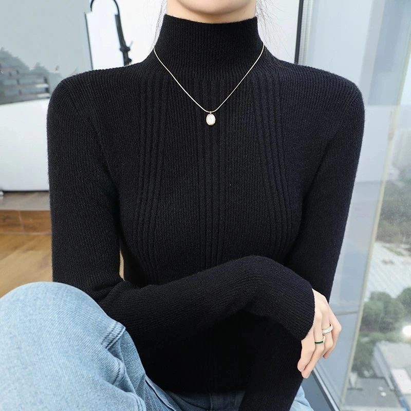 

New Knitted Base Women's Half-high Neck Autumn Winter Slim Versatile Knitted Base Sweater Temperament