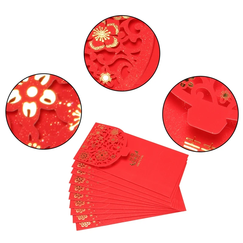 10Pcs Chinese Rode Enveloppen Lucky Geld Enveloppen Bruiloft Rood Pakje Voor Nieuwjaar Wedding (7X3.4 In)