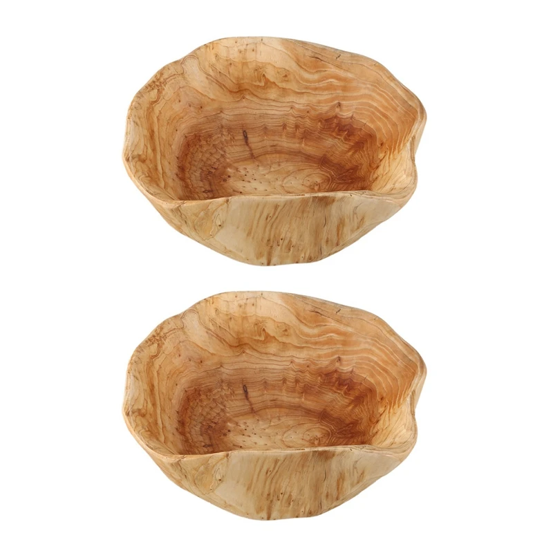 

2X Household Fruit Bowl Wooden Candy Dish Fruit Plate Wood Carving Root Fruit Plate Wood 25-29 Cm