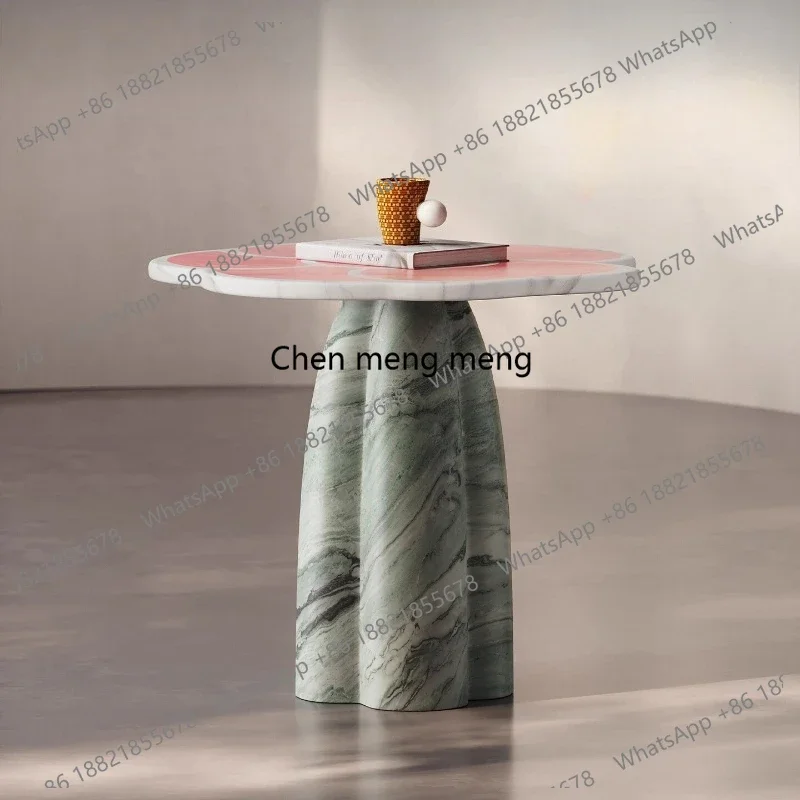 

Italian Cream Style Pink Jade Marble Side Table Corner Table High-end Petal Coffee Table