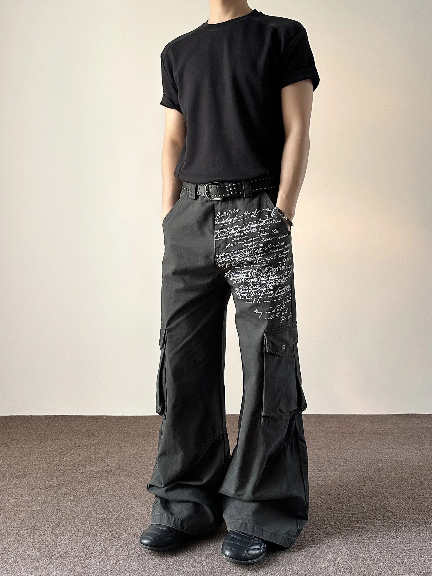 Calças Jeans MKCLOT Estilo Americano Retrô com Estampa de Letras, Perna Larga, Corte Reto Solto, para Homens e Mulheres