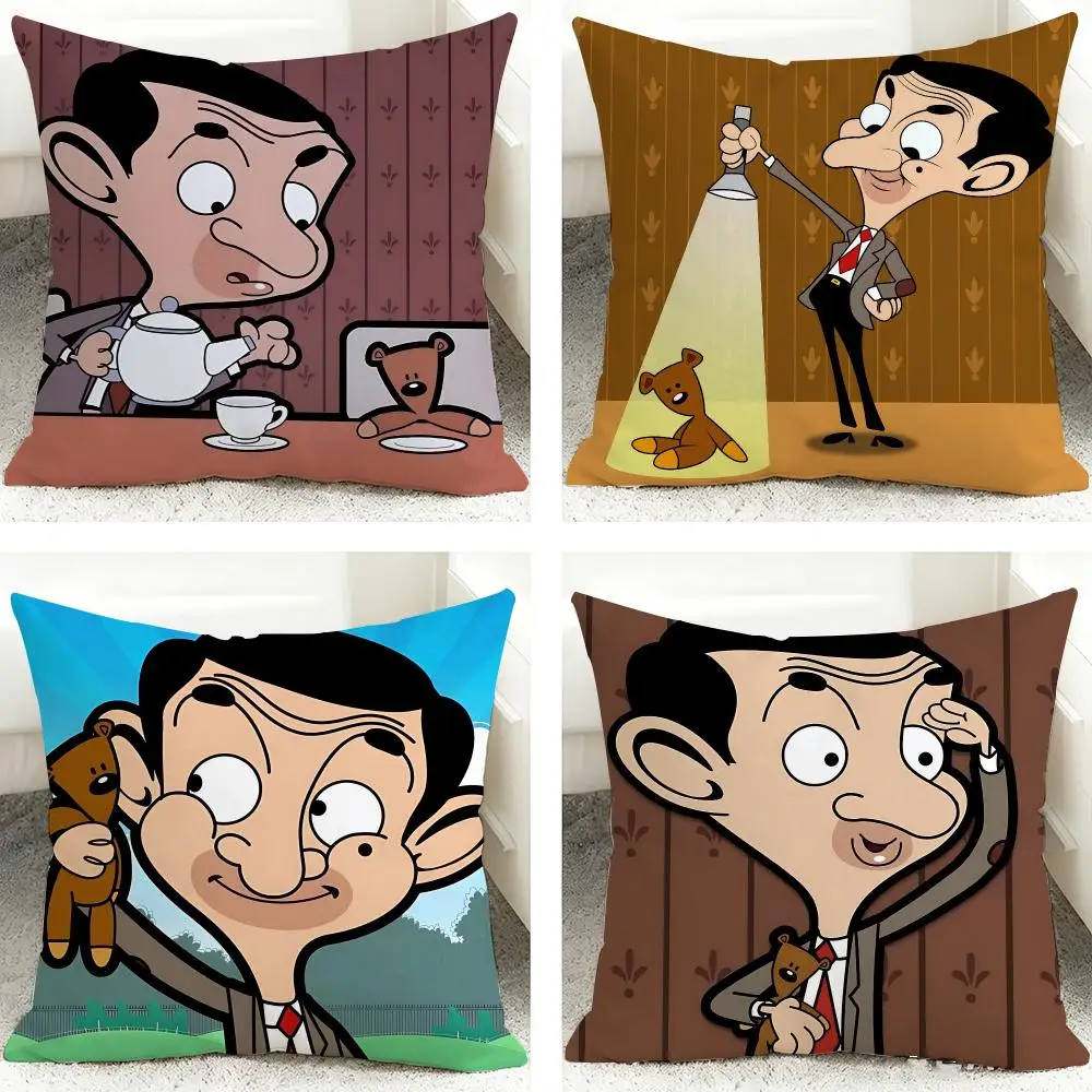 Mr B-Bean Funny Cartoon Cushion Cover 40x40cm Square Decorative Sofa Cushion Cover Bedroom Living Room Home Decor Gift