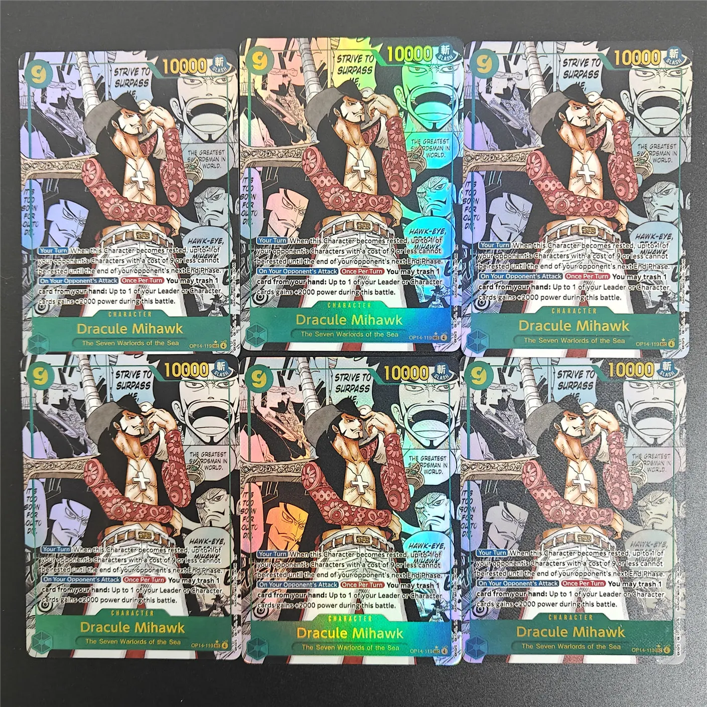 Bricolage une pièce jeu de cartes Manga Dracule Mihawk OP14-119 SEC les sept seigneurs de guerre de la mer Collection anglaise cartes d'anime
