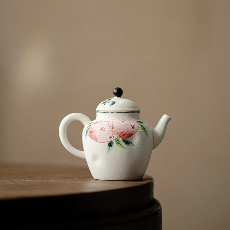 Hand-painted Peach Hand Pinch Pot Wabi-sabi Wind Ceramic Kung Fu Teapot Small Single Pot Ball Hole Filter Off Water Fall