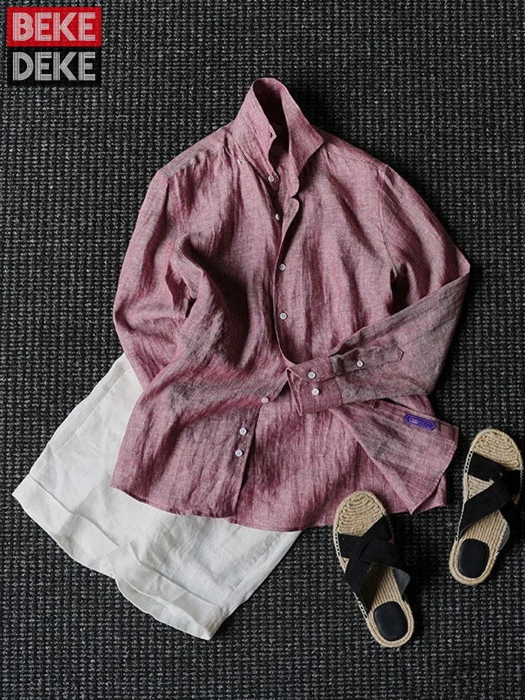 Spring Summer High Quality Man Slim Fit Business Work Breathable 100% Linen Shirt Long Sleeve Office Man Comfortable Shirts Tops