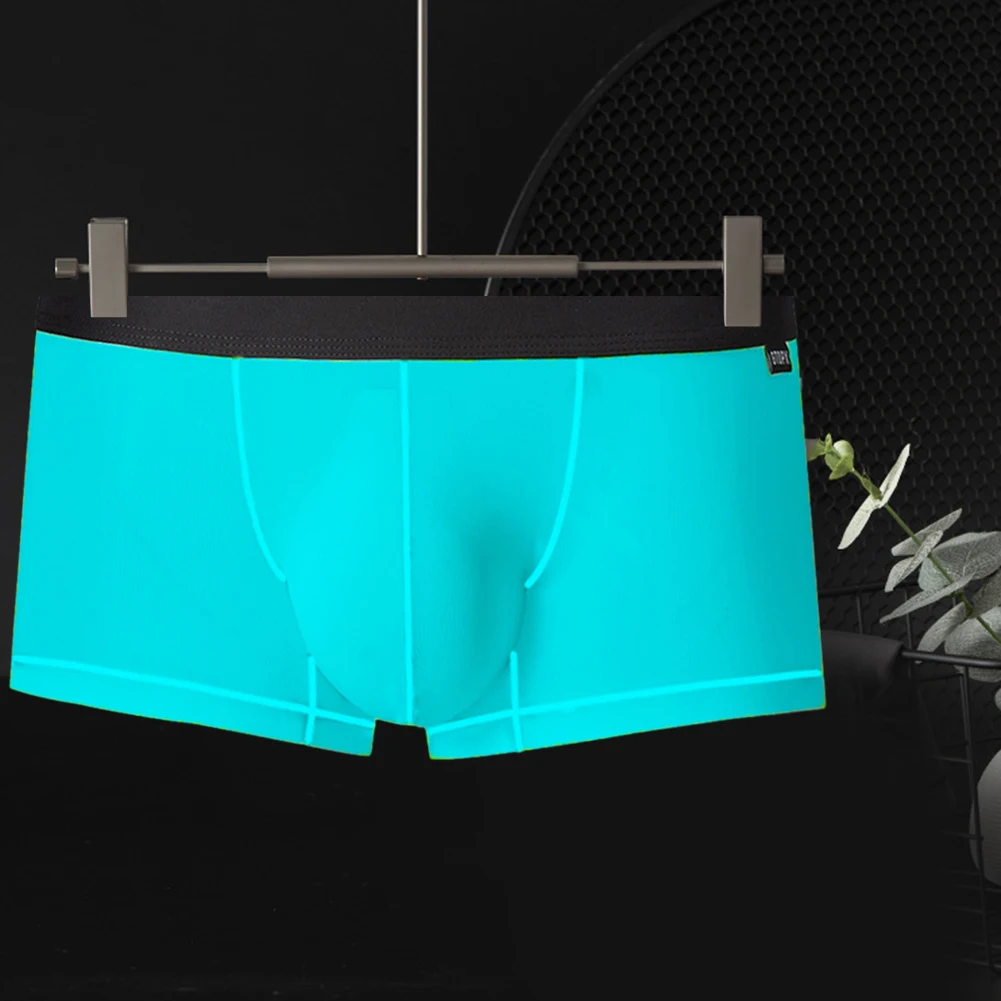 Sexy Men's Ice Silk Boxers Shorts Trunks Underpants U-Convex Pouch Enhancing Low Waist Translucent Soft Man Panties