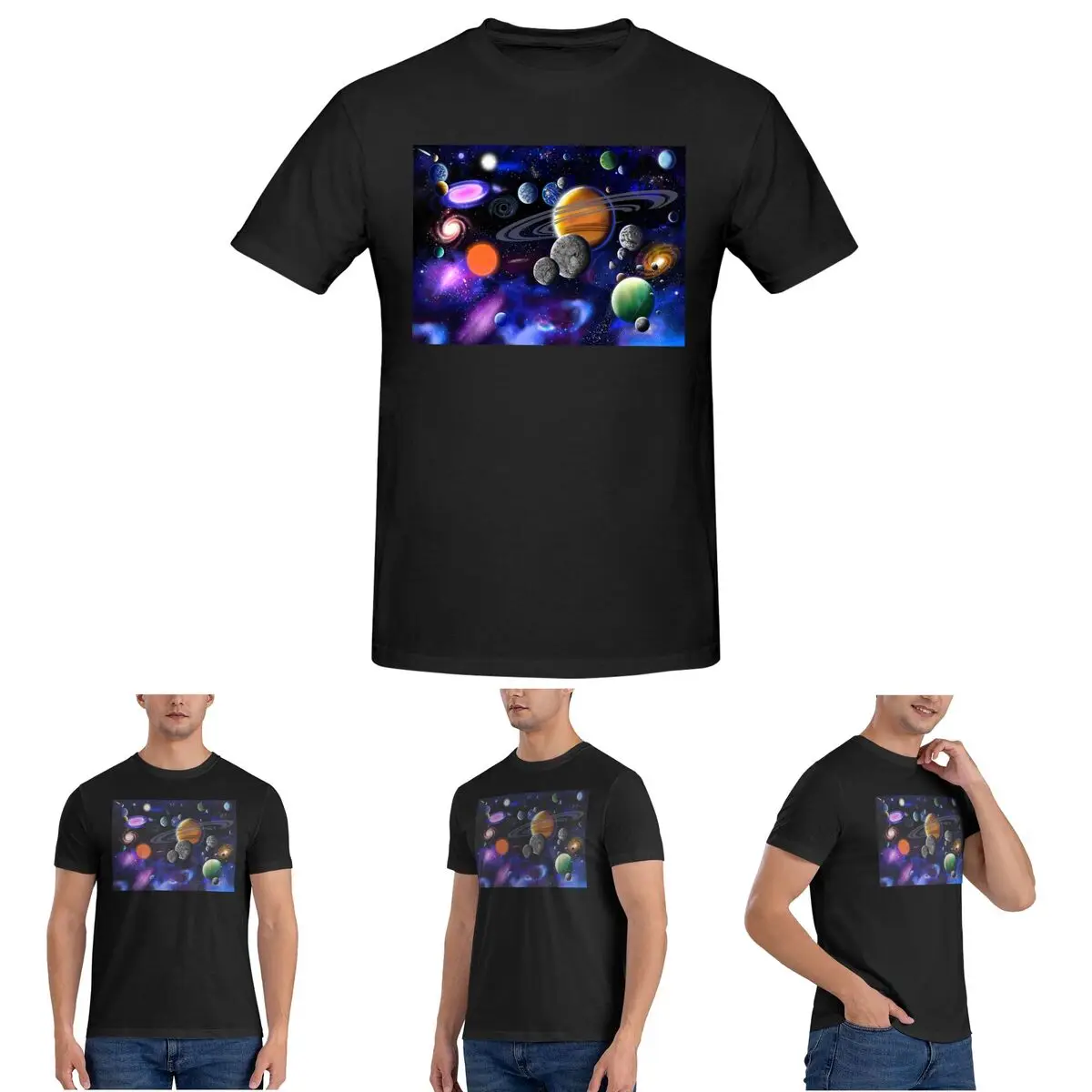 

Solar System Space Planets Universe T-Shirt for Men Cotton Oversized T Shirts Men's Short Sleeve Crew Neck Summer Clothes Tops