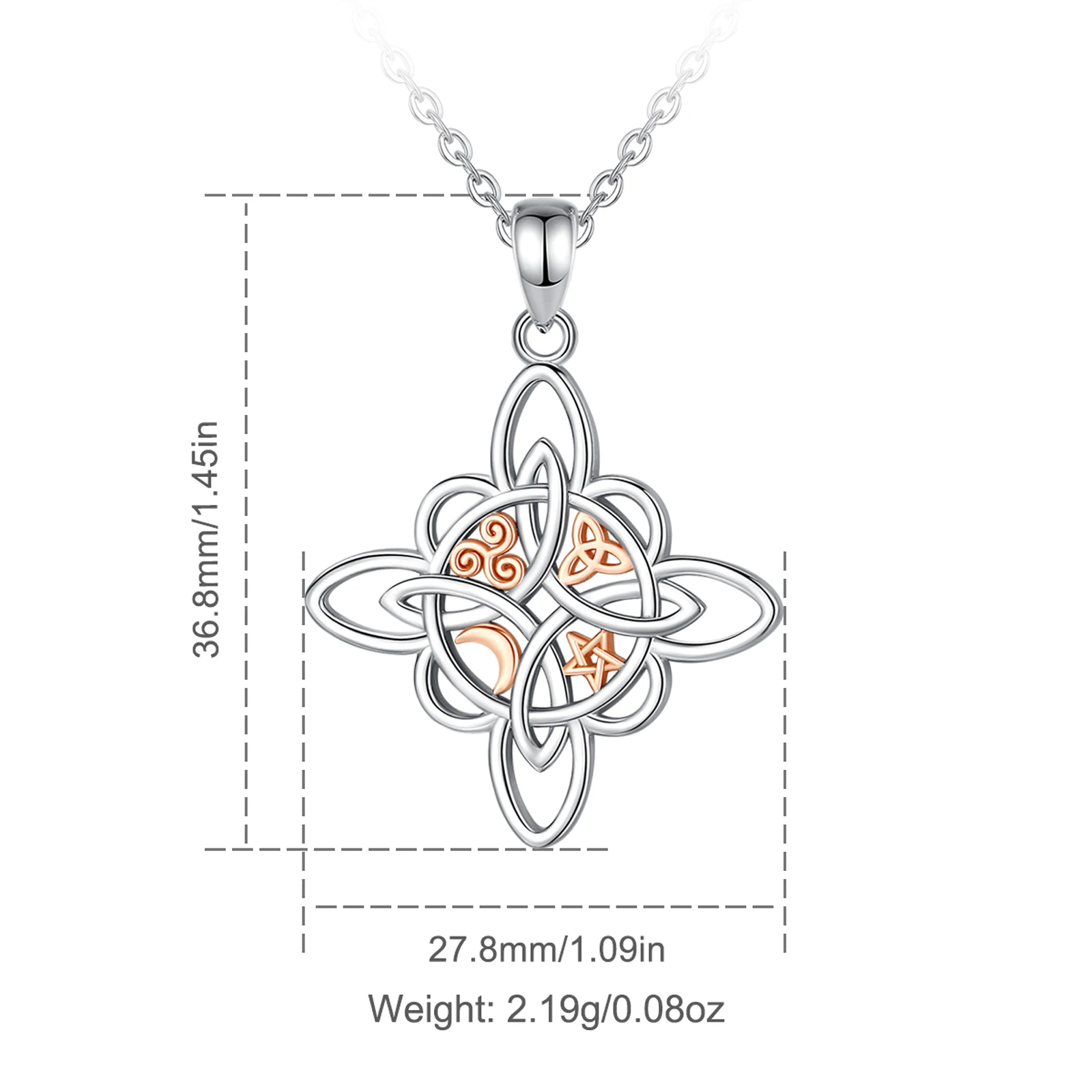 Eudora 925 Sterling Silver Witch Knot Necklace Witchcraft Celtic Knot Star Moon Geometric Pendant Men Women Jewelry Party Gifts