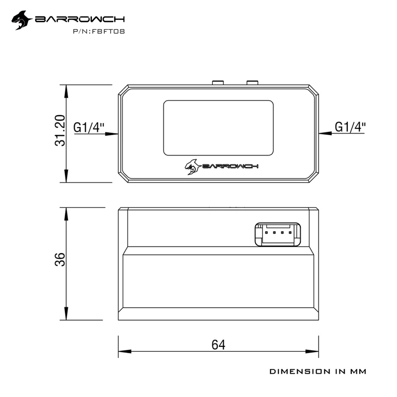 BARROWCH FBFT08, Computer OLED Digital Display Water Thermometer,Intellect Monitoring Alarm Flow Meter Custom Liquid