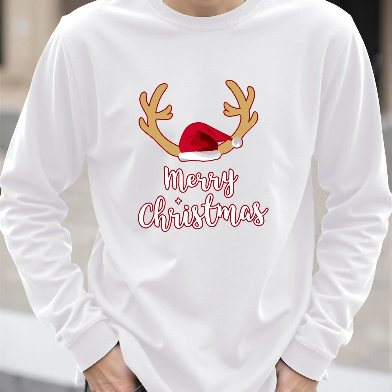 الكرتون إِلْكَة عيد الميلاد طباعة الرجال طويلة الأكمام تي شيرت ربيع الخريف عادية س الرقبة بلوزات فضفاضة موضة المحملة X'mas السنة الجديدة الملابس #5