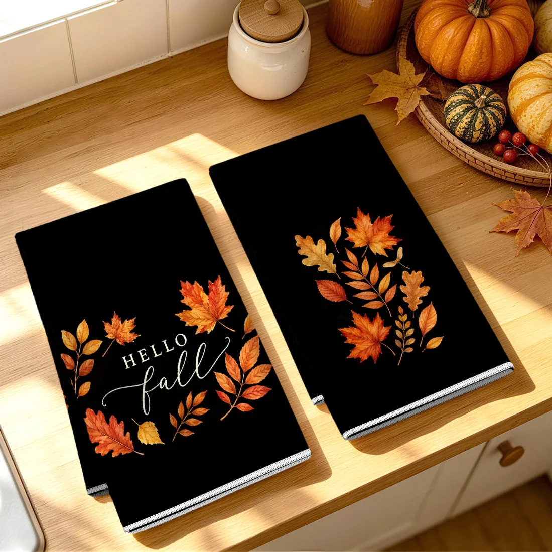 2pcs Set Kitchen Towels Autumn Maple LeavesHand Towels Christmas Decorations For Home Noel Dish Towels Gifts