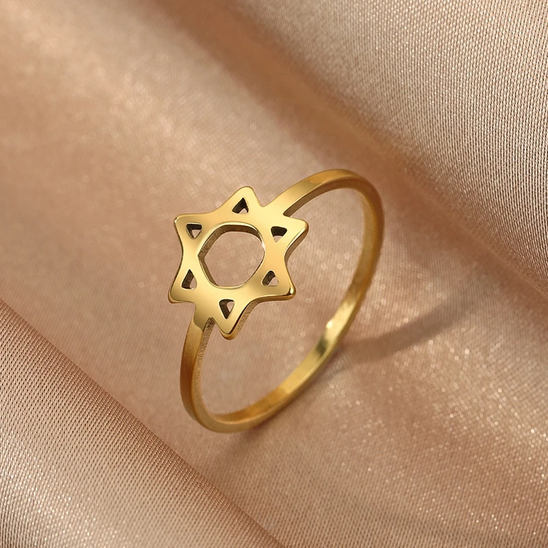 Hexagram Star Rings Stainless Steel Stacking Ring Star of David Ring Simple Jewish Symbol Jewelry for Men and Women Finger Gifts