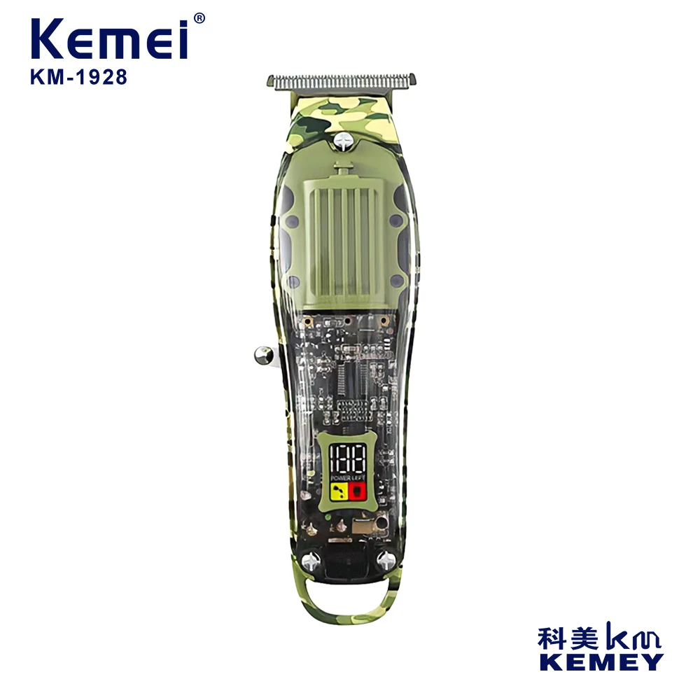 

Kemei Electric Hair Cutting Machine Transparent Camouflage Fuselage Rechargeable Hair Clipper Man Professional Shaver Trimmer