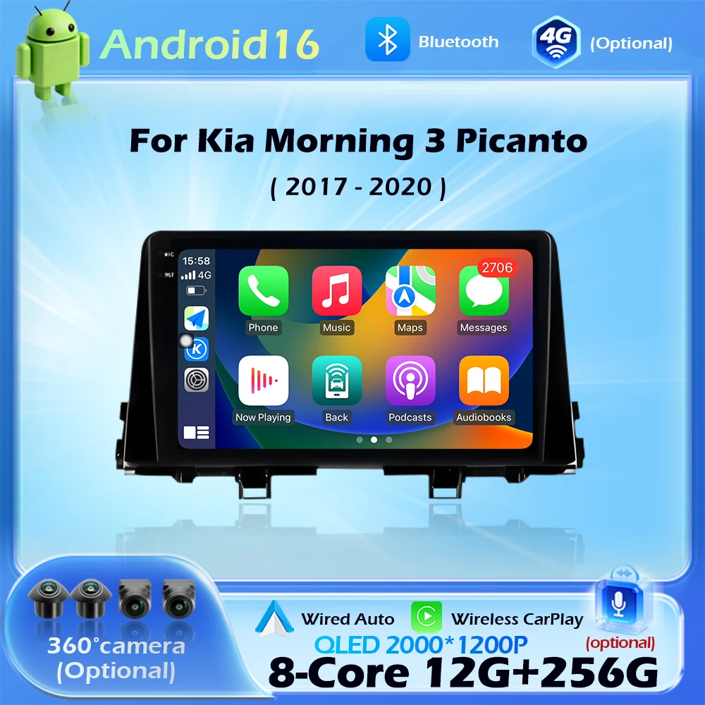 

9 Inch Android16 For KIA Morning 3 Picanto 2017 - 2020 Car Radio DSP Stereo Navigation GPS Wireless CarPlay Auto WIFI BT NO 2DIN