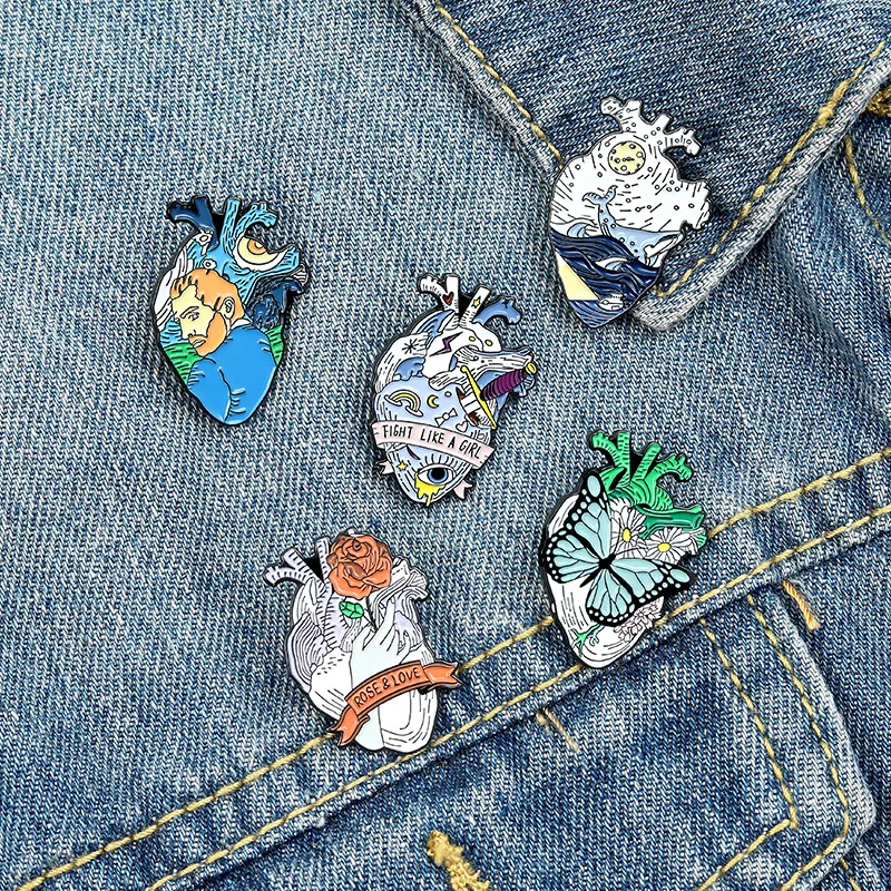 Brooch Rainbow Protection Heart Ocean Heart Broken Love Heart Accessories Backpack Brooch Badge Lapel Pins Heart Brooch Skull