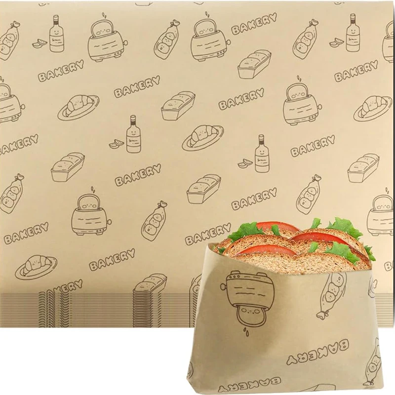50Pcs Sandwich Wrapping Paper Deli Wraps, Picnic Basket Liners Precut Parchment Paper Sheets for Baking Cooking Grilling Fries