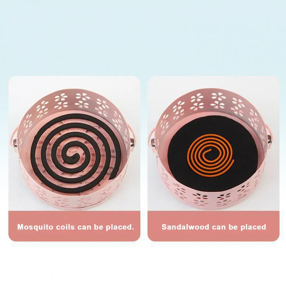 Incense Coil Container Portable Metal Incense Coil Holder with Lid Handle Heavy Duty Hollow Spiral Burner Desktop for Repellent