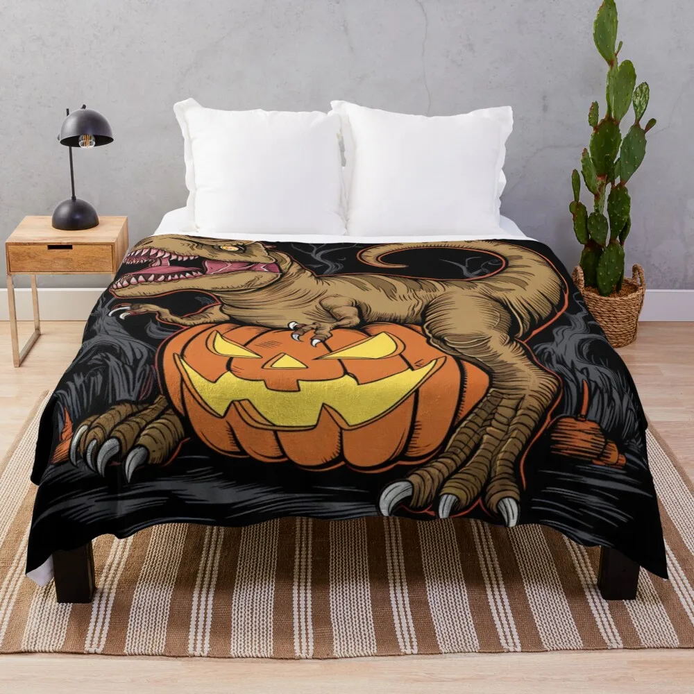 

Halloween Tshirt Dinosaur T-rex Pumpkin Horror Party Costume Throw Blanket Hairys blankets and throws Blankets