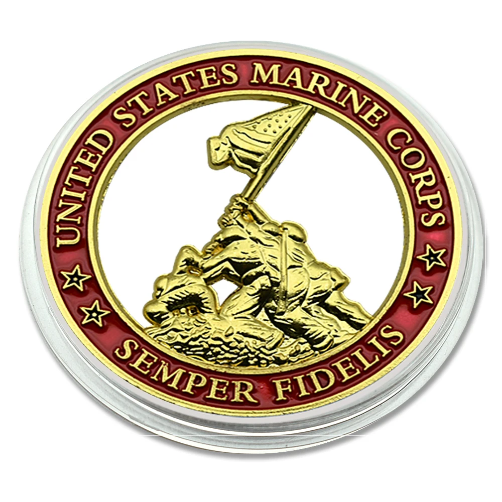 United States Marine Corps Gold Plated Challenge Coin Semper Fidelis Hollow Metal Medal with Plastic Case Art Craft Souvenir