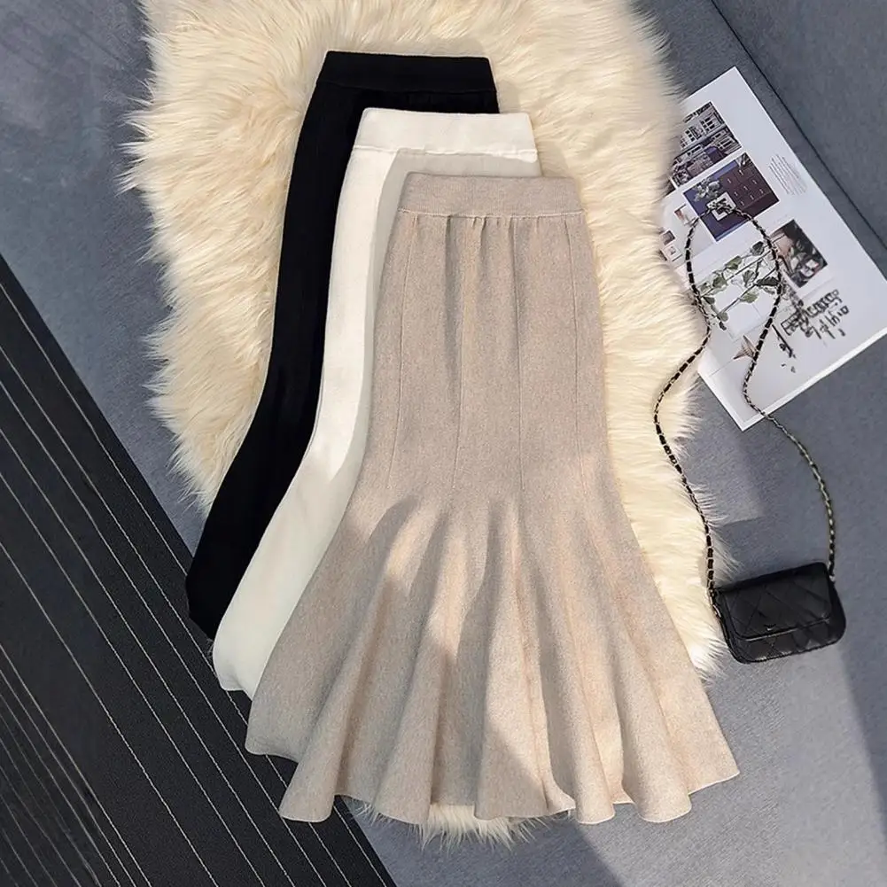 Fishtail rok Viscosevezel rok Elegante hoge taille Fishtail gebreide maxi rok voor dames Pasvorm effen kleur om stijlvol te dragen