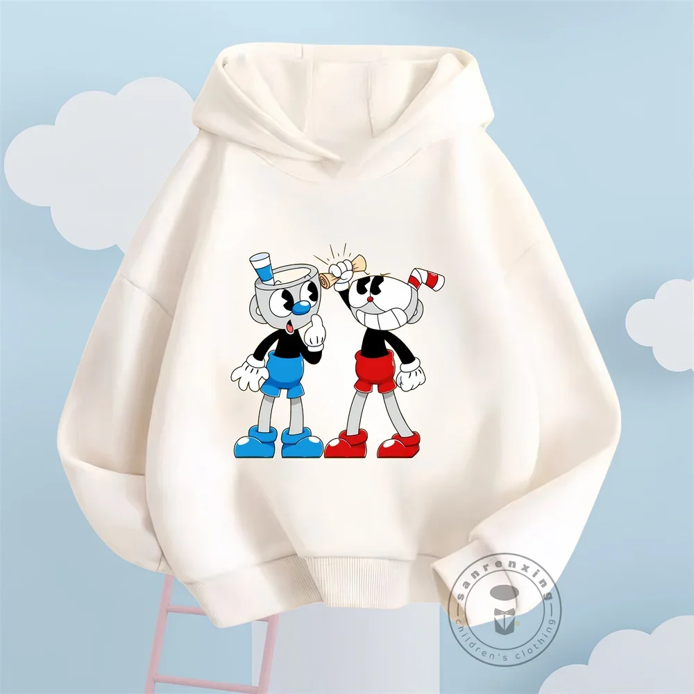 Kids Clothes Game Cuphead Mugman Cotton Hoodie Pants 2024Autumn and Winter Childrens Clothing Sets Boys Girls Sweatshirts Suit