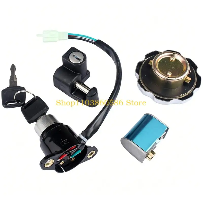 242A Motorcycle Metal Lock Parts Kit with Fuel Lid Lock, Key Cylinder, 4 Wire Starter Unit and 2 Keys for Ltaly FT125 DT150