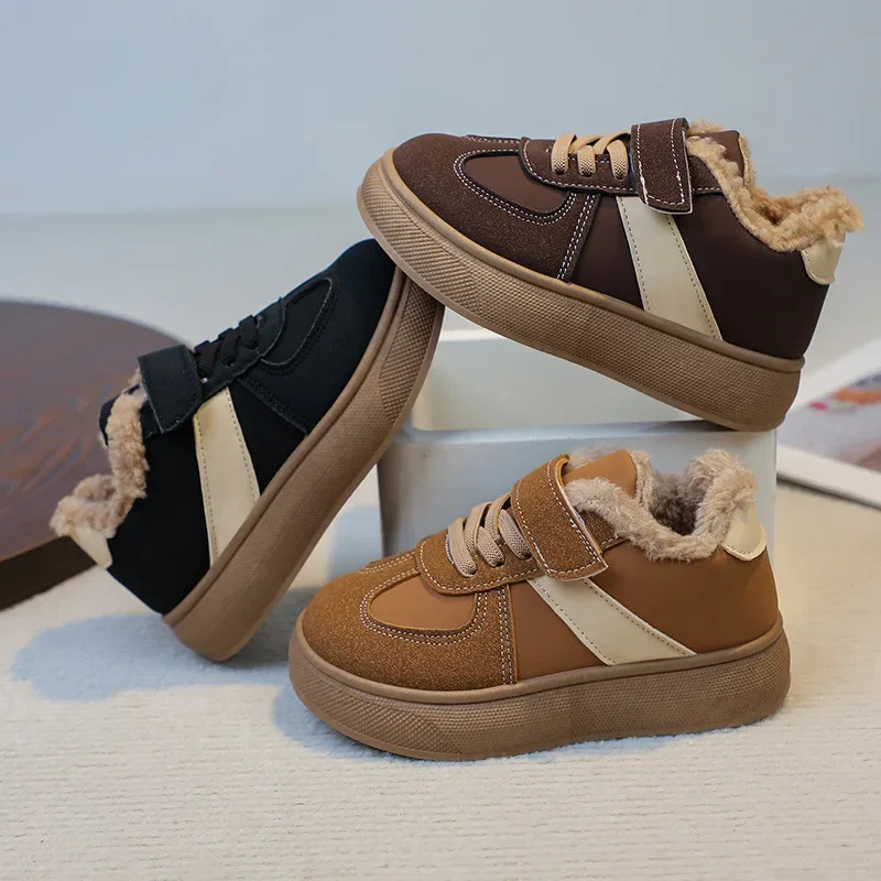 

2025 Kids' Winter Warm Footwear - Boys' Fleece Sneakers, Cotton Shoes & Girls' Waterproof Lamb Wool Snow Boots