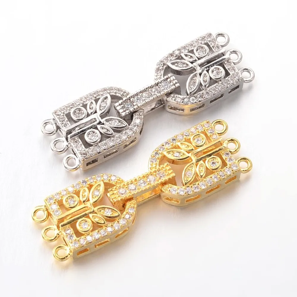 

10Sets Brass Micro Pave Cubic Zirconia Fold Over Clasps 34x10x4mm For DIY Bracelet Pendants Jewelry End Connector Accessories