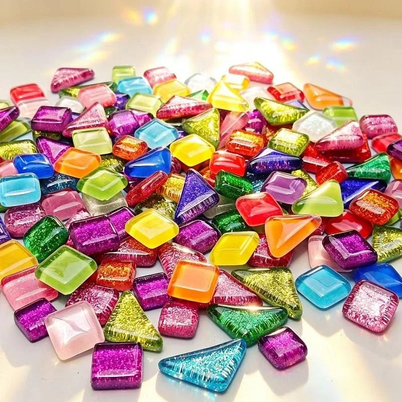 100g Diy Mix Color Glitter Glass Mosaic Stones Mosaic Tiles Glass Pebbles Crafts Material Puzzle For Diy Mosaic Making  arte